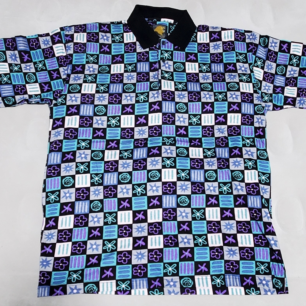 Vibrant Geometric Polo Shirt - Black, Blue, Purple